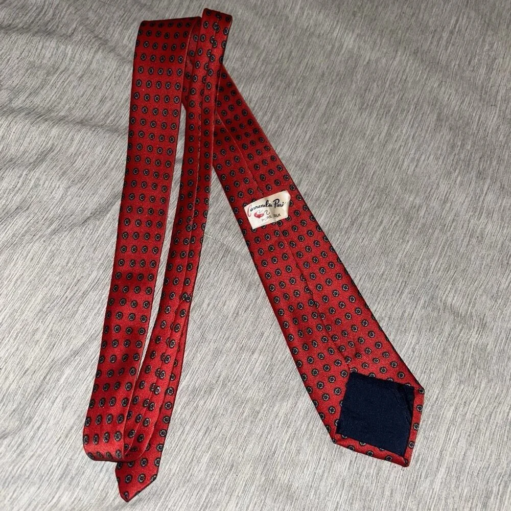 Vintage Carnaval de Paris Red Blue Abstract Made In France Pure Silk Tie